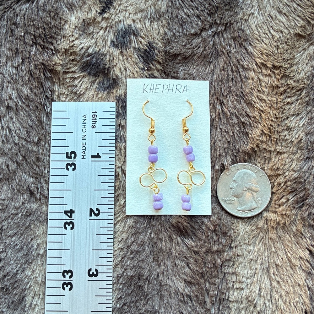 Gold and Purple Beaded Infinity Earrings - Picture 8 of 11